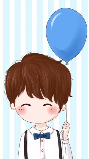 Caption: Little Boy With Blue Balloon: A Cartoon Delight. Wallpaper