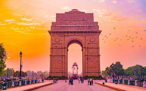Caption: Majestic India Gate Monument In Delhi, India Wallpaper