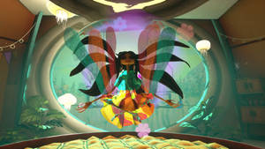 Caption: Milla Levitating In Psychonauts 2 Game Scene Wallpaper