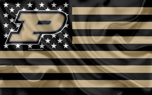 Caption: Purdue University - Logo Embellished On A Gold And Black Flag Wallpaper