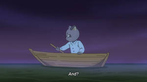 Caption: Tanaka On Boat In Odd Taxi Anime Scene Wallpaper