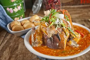 Caption: Taste Of The Sea: Spicy Chilli Crab And Prawns Wallpaper