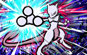 Caption: The Majestic Shiny Mewtwo Comic Art Wallpaper