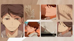 Caption: Toru Oikawa - Star Volleyball Player With A Captivating Brown Aesthetic Wallpaper