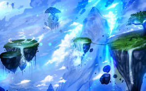 Caption: Translucent Blue Lights Illuminating Fantasy Island Wallpaper