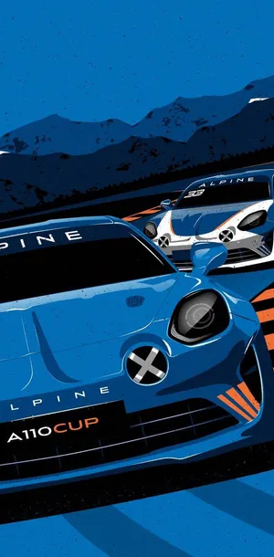 Caption: Vibrant Alpine Sports Car Illustration Wallpaper