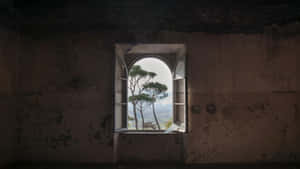 Caption: Vintage Stone House Window Wallpaper