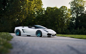 Caption: White Lamborghini Gallardo Spyder With Top Down Wallpaper