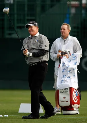 Caption: Woody Austin Perfecting His Swing Before A Match Wallpaper