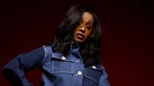 Cardi B Blue Leather Jacket Wallpaper