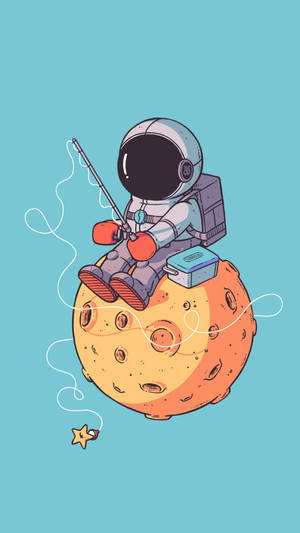 Cartoon Astronaut With A Fishing Rod Wallpaper