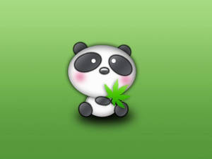 Cartoon Beautiful Panda Holding A Leaf Wallpaper