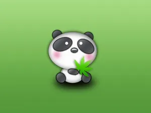 Cartoon Beautiful Panda Holding A Leaf Wallpaper