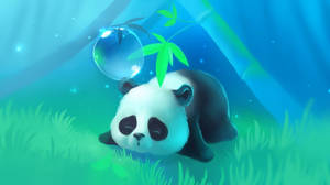 Cartoon Beautiful Panda Sleeping In Grass Wallpaper