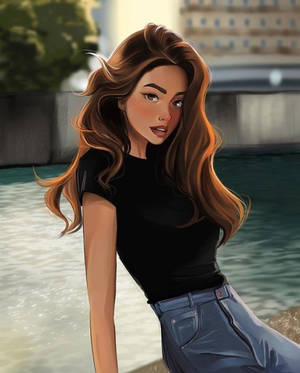 Cartoon Girl Near River Unique Cool Pfp Illustration Wallpaper