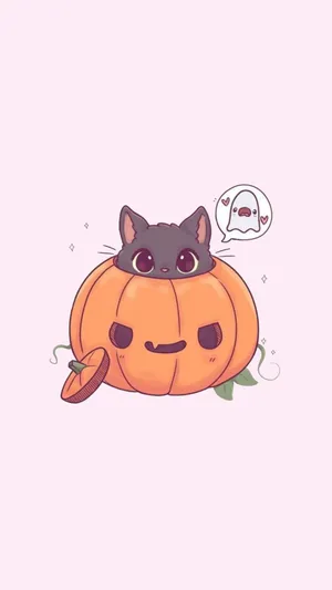 Cartoon Halloween Cat In Pumpkin Wallpaper