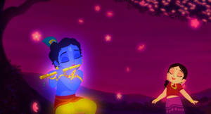 Cartoon Krishna Enchanted Flute Wallpaper