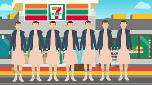 Cartoon-style Illustration Of A 7-eleven Convenience Store Wallpaper