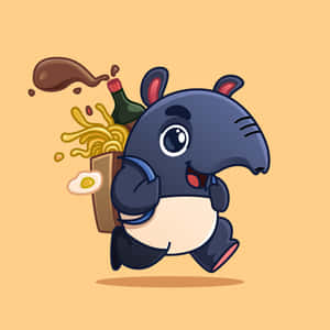 Cartoon Tapirwith Groceries Wallpaper