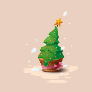 Cartoon Vector Christmas Tree Icing On Cupcake Wallpaper