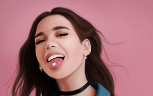 Cartoonish Dua Lipa With Her Tongue Out Wallpaper