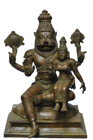 Carved Narasimha And Lakshmi Statue Wallpaper