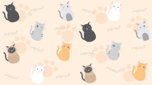 Cat And Meow Prints On Kawaii Ipad Wallpaper