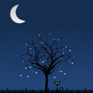 Cat Art Black Cat Crescent Moon Wallpaper