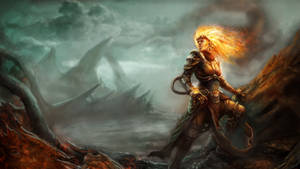 Chandra The Pyromancer Challenges Mt.randet Wallpaper