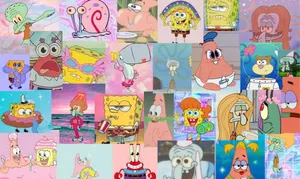 Characters Collage Aesthetic Spongebob Desktop Wallpaper