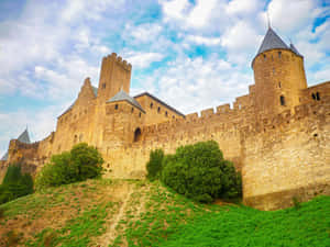 Chateau Comtal In Carcassonne Low Angle Shot Wallpaper