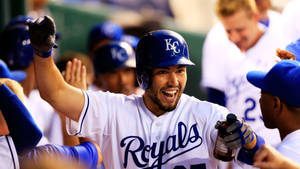 Cheerful Eric Hosmer With Teammates Wallpaper