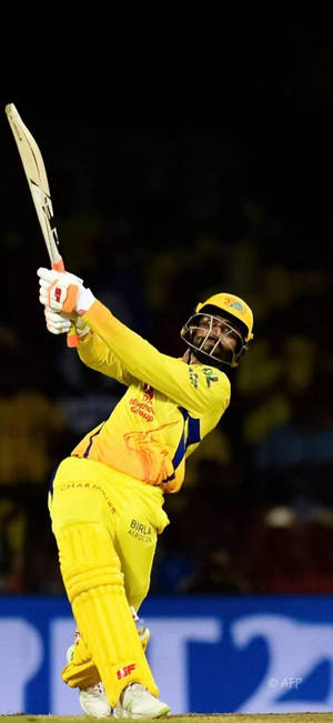 Chennai Super Kings Ravindra Jadeja Holding A Bat Wallpaper