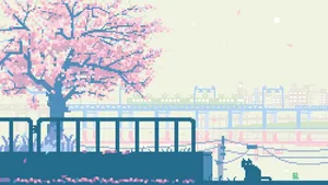 Cherry Blossoms And Cat In Japan Aesthetics Wallpaper