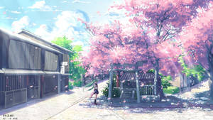 Cherry Tree Aesthetic Anime Art Desktop Wallpaper