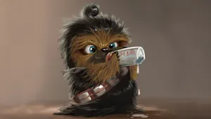 Chibi Baby Chewbacca Digital Painting Wallpaper