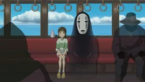 Chihiro Traversing The Spirit World With Her No-face Companion Wallpaper