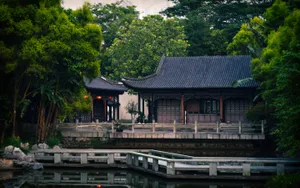 Chinese House With Trees Wallpaper