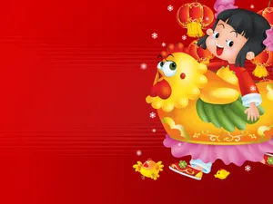 Chinese New Year 2022 Girl Riding A Chicken Wallpaper