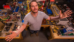 Chris Pratt On The Set Of The Lego Movie Wallpaper