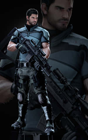Chris Redfield Poised For Combat Wallpaper