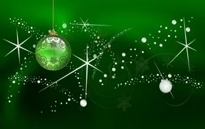 Christmas Ball On Glittering Dark Green Wallpaper