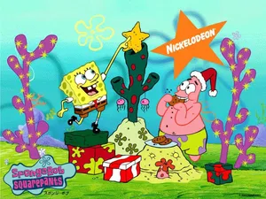Christmas Cartoon Spongebob And Patrick Wallpaper