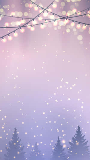 Christmas Lights Background With Trees And Snow Wallpaper