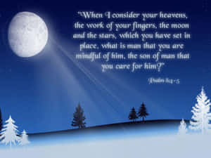 Christmas Scripture Winter Forest Moon Wallpaper