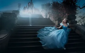 Cinderella In A Blue Dress On The Steps Wallpaper