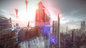 City In Futuristic Setting Wallpaper