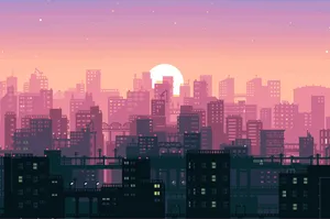 City Sunset Aesthetic Art Desktop Wallpaper