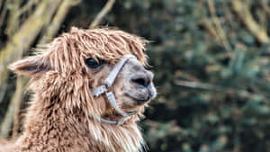 Close Up Brown Llama With Halter Wallpaper