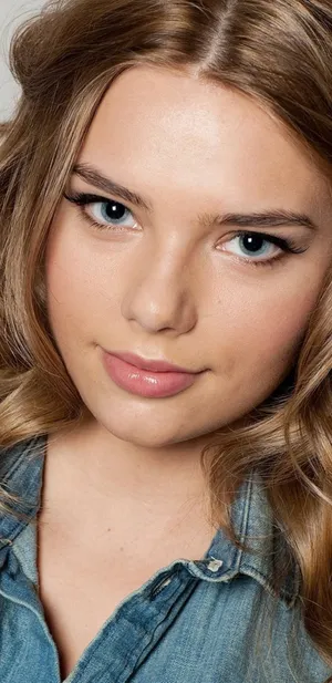 Close Up Portrait Young Woman Denim Shirt Wallpaper